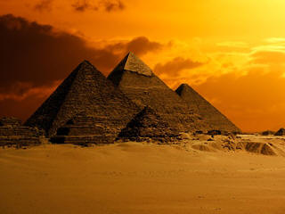 Cairo pyramids sunset
